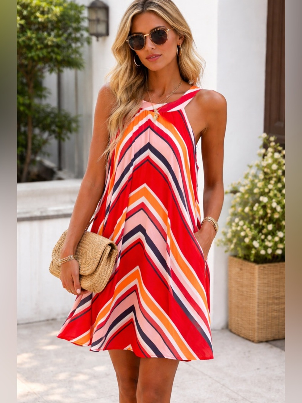 Love By Design Red Multi-Stripe Midi Dress